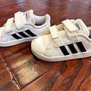 Adidas Kids White and Black Velcro Sneakers